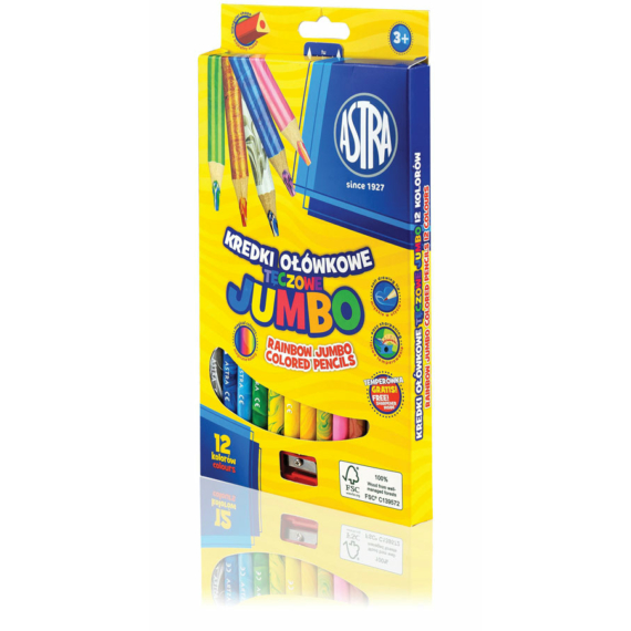Astra Jumbo színes ceruza készlet szivárvány 12 ajándék hegyezővel