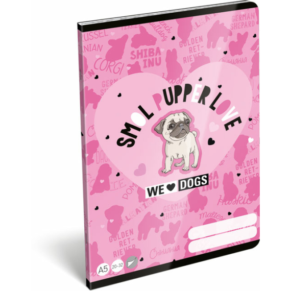 Füzet, tűzött A/5, sima FSC, We Love Dogs, Pink