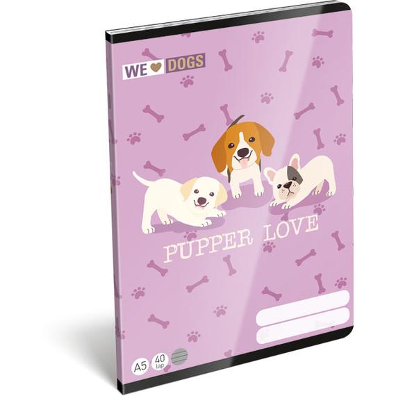 Füzet, tűzött A/5 FSC, vonalas, We Love Dogs, Pups